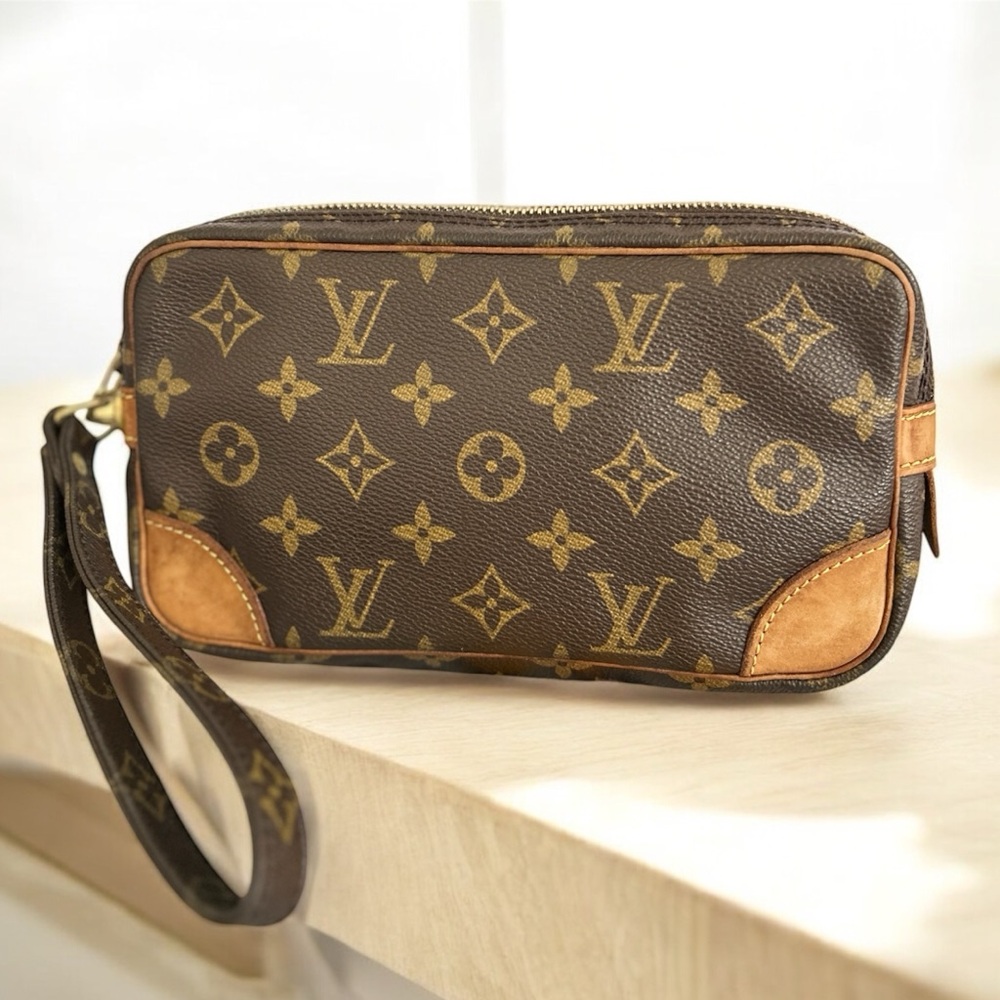 Vintage LOUIS VUITTON Marly Dragonne Women’s Clutch Monogram Brown Authentic